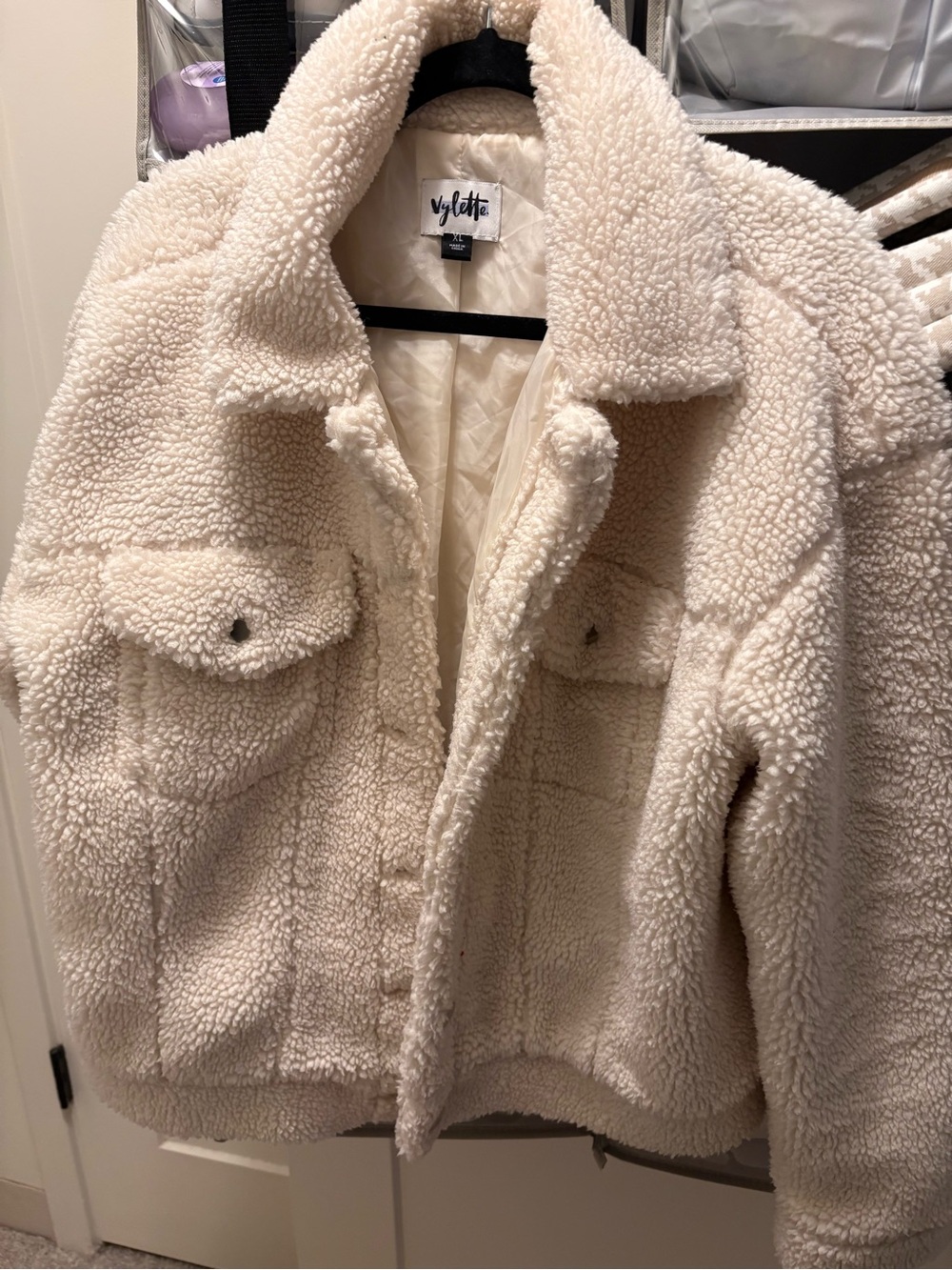 Violette Cream Teddy Sherpa Jacket - Women's Cozy Faux Shearling Coat